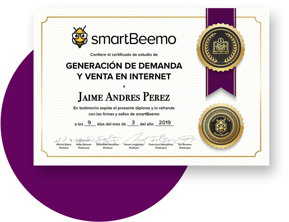 Certificado del diplomado generación de la demanda Smartbeemo