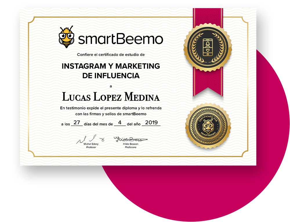 Diploma del curso instagram y marketing de influencia Smartbeemo